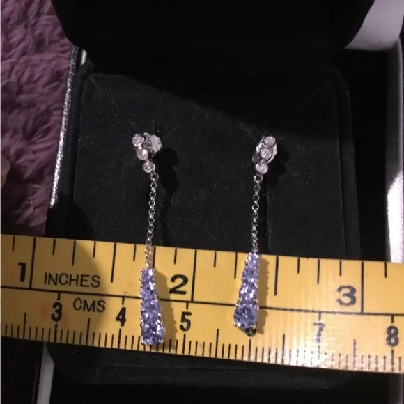 Vintage 10K White Gold Tanzanite & Diamond Accent Dangle Earrings - Picture 9 of 12